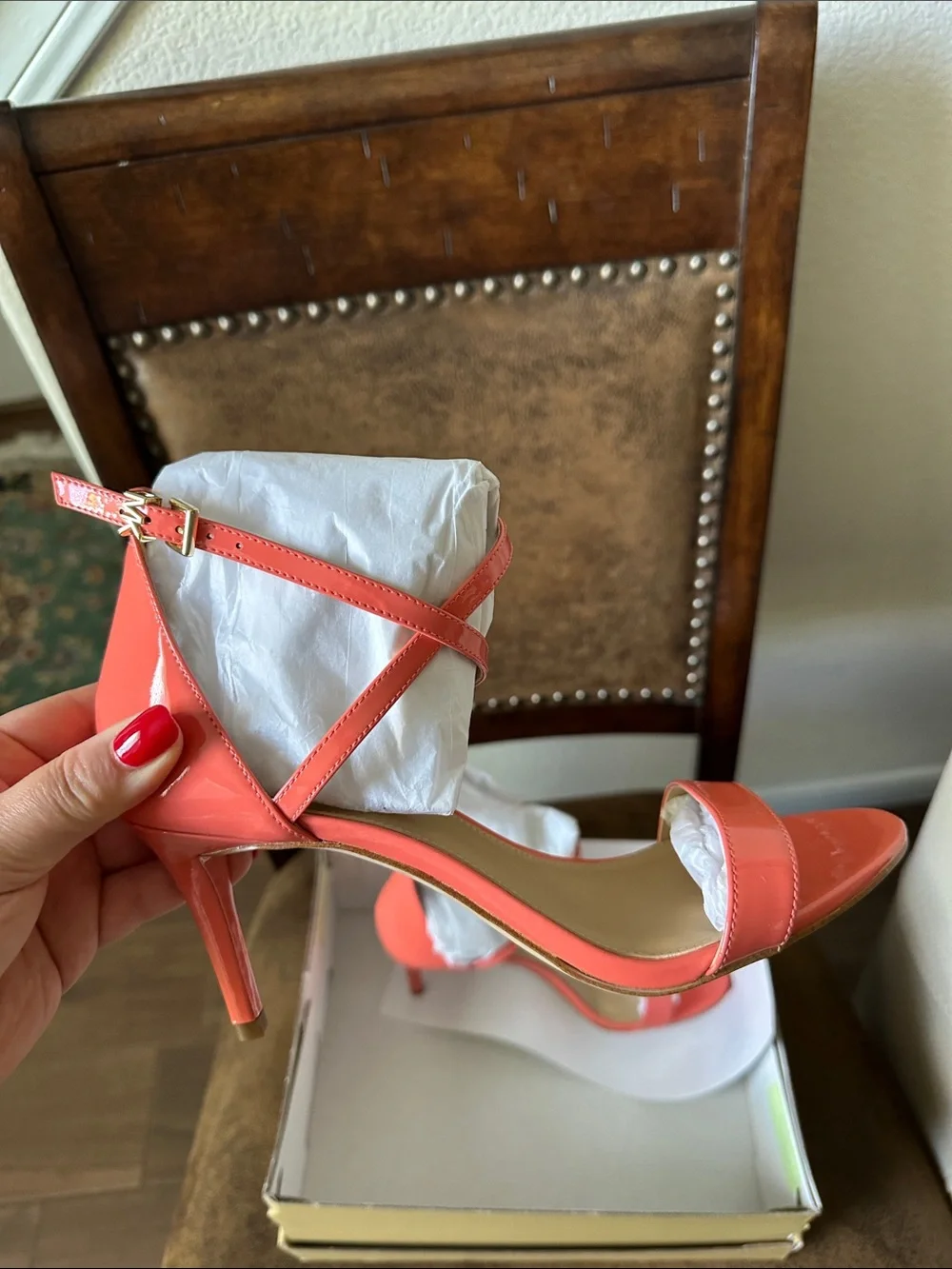 Michael Kors Coral Patent Strappy Heels